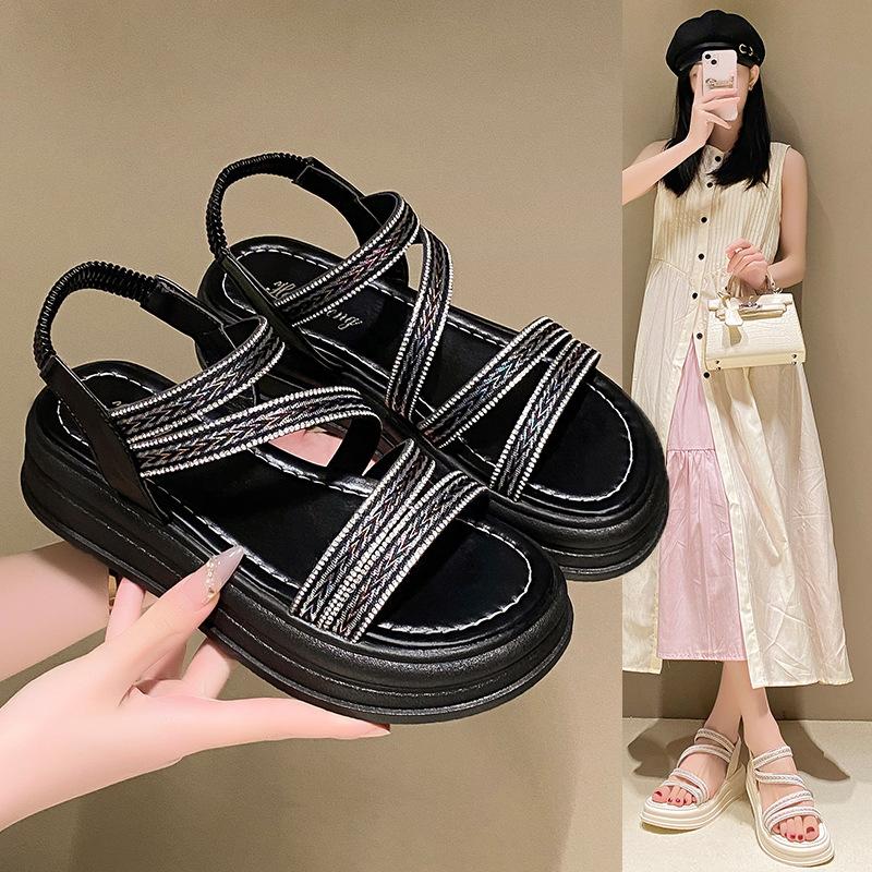 Platform Sandals Female Fashion Rhinestone Fairy Wind Large Size Beach Shoes New Summer Muffin Roman Shoes