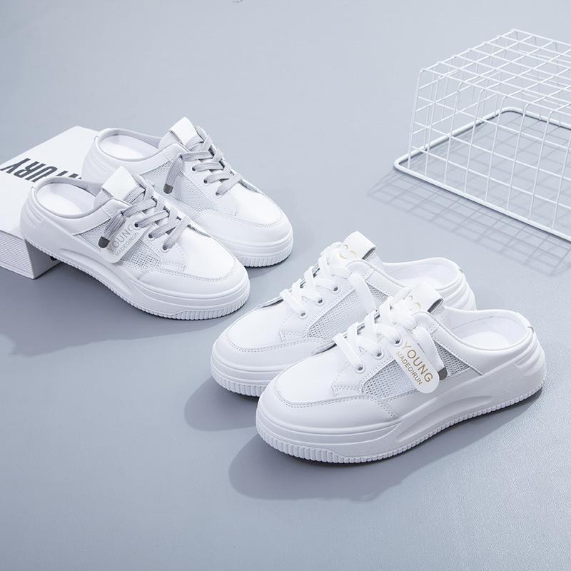 2025 nuevos zapatos blancos pequeños de primavera para mujer, zapatos de vestir perezosos, sandalias de moda ins, cabeza de bolsa, zapatillas de moda