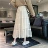 Sweet Mesh Skirts Women Korean Fahion Lace Cake Long Skirts Y2K Faldas Spring Female Elegant Chic Ruffle Maxi Skirt
