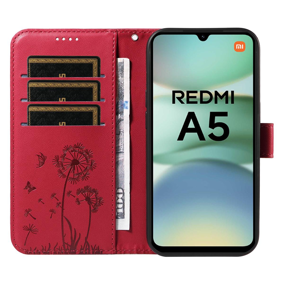 

For Xiaomi Poco C71 4G/Xiaomi Redmi A5 4G (171.7*77.8*8.3mm) Leather Wallet Case with Strap Dandelion Imprint Phone Stand Cover Rose Gold