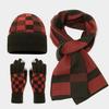 Checkerboard Knit Hat, Scarf and Gloves Set - Korean-Style Unisex Warm Cold-Resistant Outfit for Winter Outdoor Wear