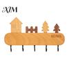 Pet Leash Holder for Wall Wooden Key with 5 Hooks, Cartoon House Theme Organizer, Multi Entryway Storage Purpose Hanging Rack Keys Leashes And
