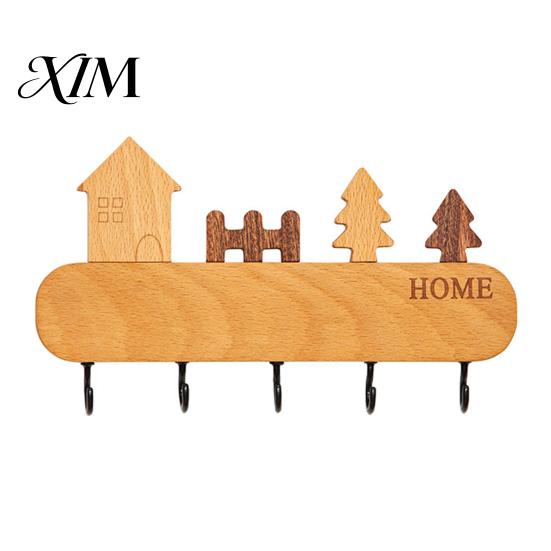Pet Leash Holder for Wall Wooden Key with 5 Hooks, Cartoon House Theme Organizer, Multi Entryway Storage Purpose Hanging Rack Keys Leashes And