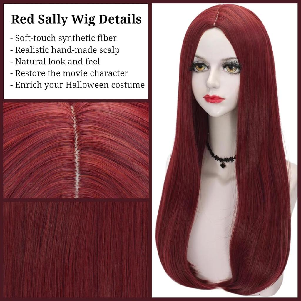 Sally Sally Costume Wigs for Women Long Straight Wine Red Wigs Sally Dark Red Wigs Synthetic Fiber Hair for Sally Costumes