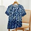 Summer Casual T-Shirt, Light Western Vibe, Blue White Tie-Dye, Soft Cotton Short Sleeve, Breathable Top Ideal for Daily Commute & Loungewear
