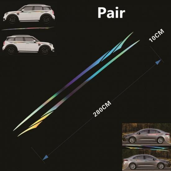 Waterproof Pair PVC Laser Reflective Car Body Vinyl Decals Stickers 280cmx10cm