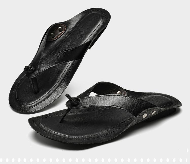 Men's Plus Size Retro Genuine Leather Non-slip Beach Flip-flops