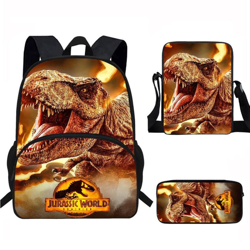 Kids Dinosaur Backpack Set Elementary School Oxford Fabric Ergonomic Back Support Breathable Lightweight 3-Piece Kit