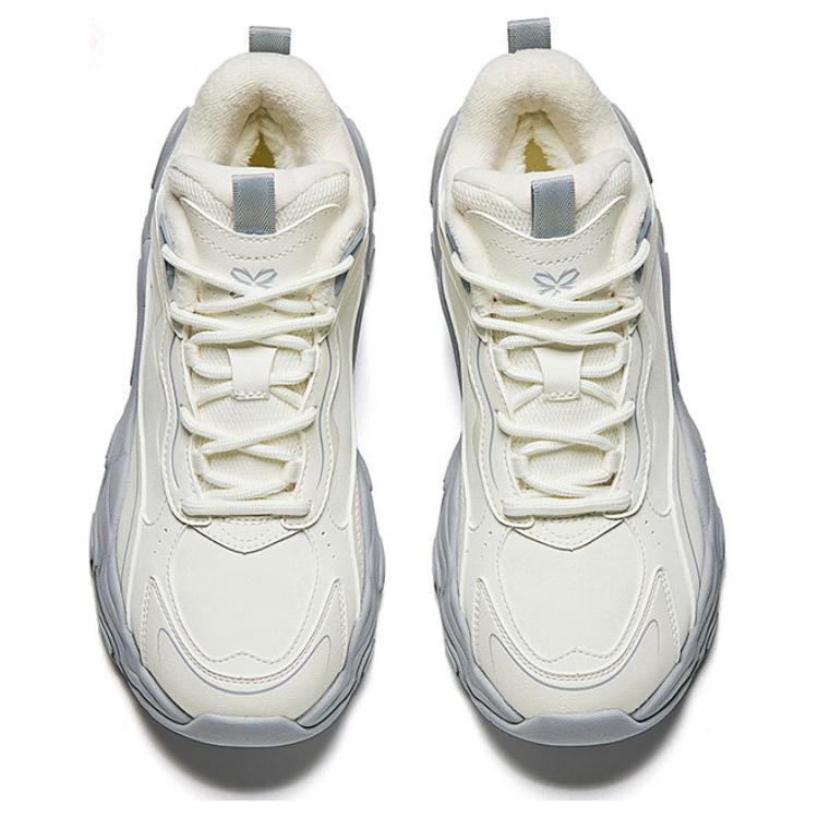 Anta Meteor Synthetic Leather Plush Comfortable Non-Slip Warm Mid-Top Casual Shoes Women Casual Shoes White Gray 122448986-2