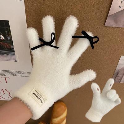 Guanti Invernali Spessi Touch Screen in Pelliccia Sintetica Dita Intere Y2K Donna Lolita Fiocco Guanti Guanti Senza Dita Accessori JK Regalo di Capodanno