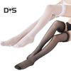 1 Pair Women Stockings See-through Mesh Flower Edge Ultra-thin High Elasticity Japanese Style Anti-slip Solid Color Soft Breathable Quick Dry Lady