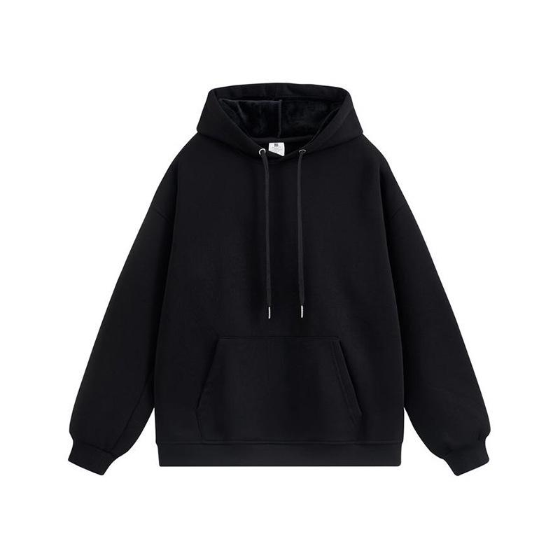 Women's Plus Velvet Thickened 450g Silver Fox Hoodie - Warm, Casual, Loose Fit, Solid Color for Autumn & Winter.