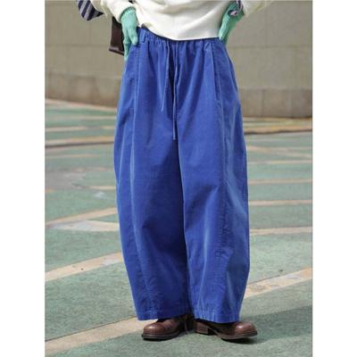 Calças Simples Elásticas Casuais de Estilo Coreano Outono Inverno Calças Largas de Cintura Elástica Soltas Para Mulheres