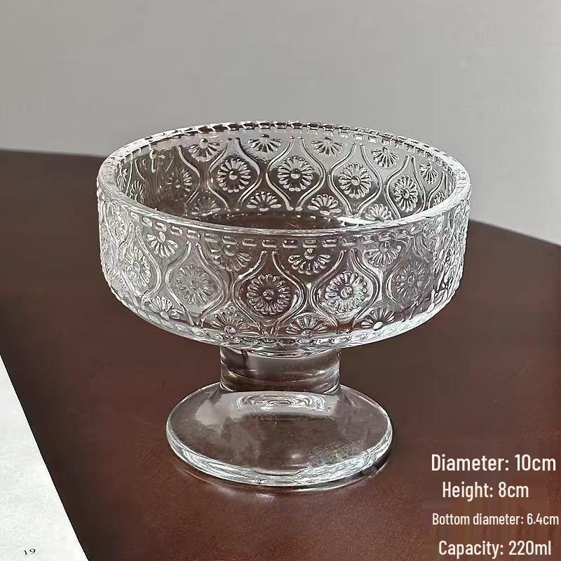 Elegante Bicchiere in Vetro su Piede Alto per Dolci, Gelati, Bevande Fredde, Frullati, Succhi e Ghiaccioli