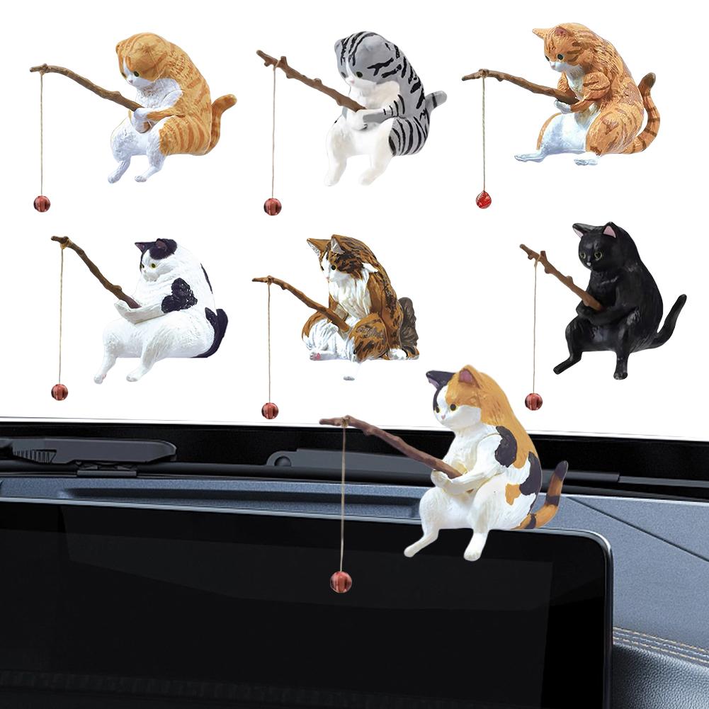 Fish Landscaping Cartoon Cat Statue Cute Fishing Cat Figure Cute Cat Landscaping Decor Home Car Interior Decoration