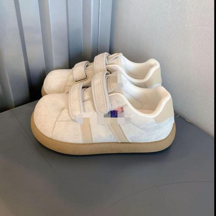 Spring Pink Velcro Board Shoes New Chic Niche Puff Bread Shoes Moral Training Student Xiaobai