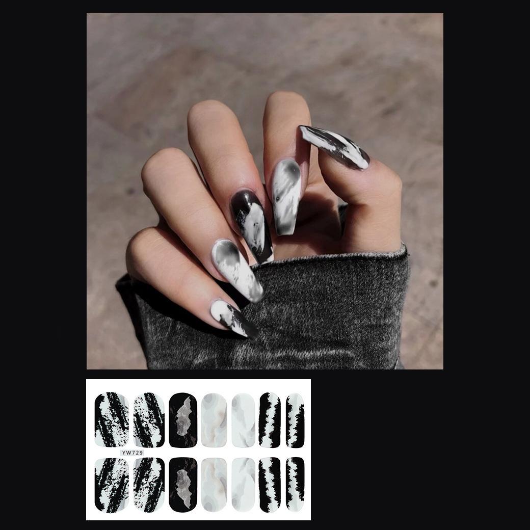 

14 шт./аркуш Прес на нігті Чорно-білі смугасті наклейки для нігтів Готовий манікюр Швидкий Ніал 04