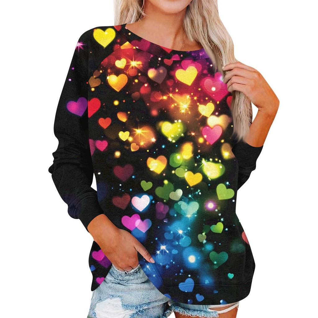 Damen Modisches Rundhals Schulter Langarm Valentinstag Bedrucktes Lässiges Pullover-Oberteil