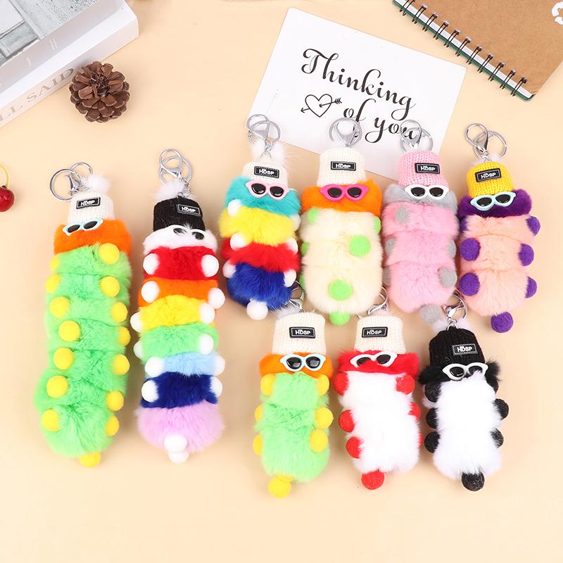 

Милый брелок-гусеница из кроличьего меха, кулон с мультяшным животным, кукла, брелок для ключей, рюкзак, автомобильные подвески, украшение для сумки, аксессуары