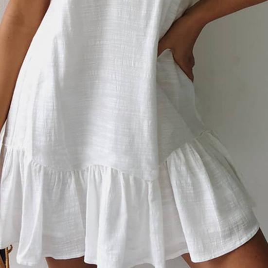 Sexy Women Dress Solid Color Sleeveless Deep V Neck Ruffle Hem Loose Mini Dress for Party