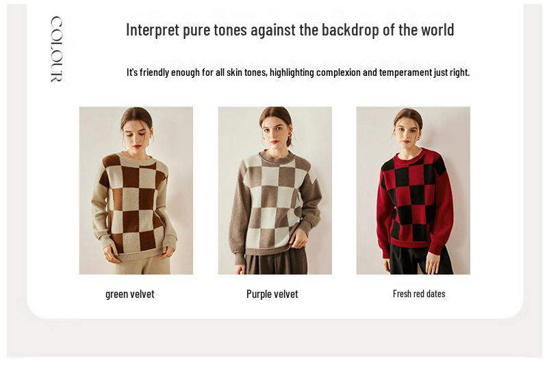 Women's Color-Block Cashmere Sweater: Round Neck, Drop Shoulder Pullover for Autumn/Winter - Thick, Loose, Casual Knitwear