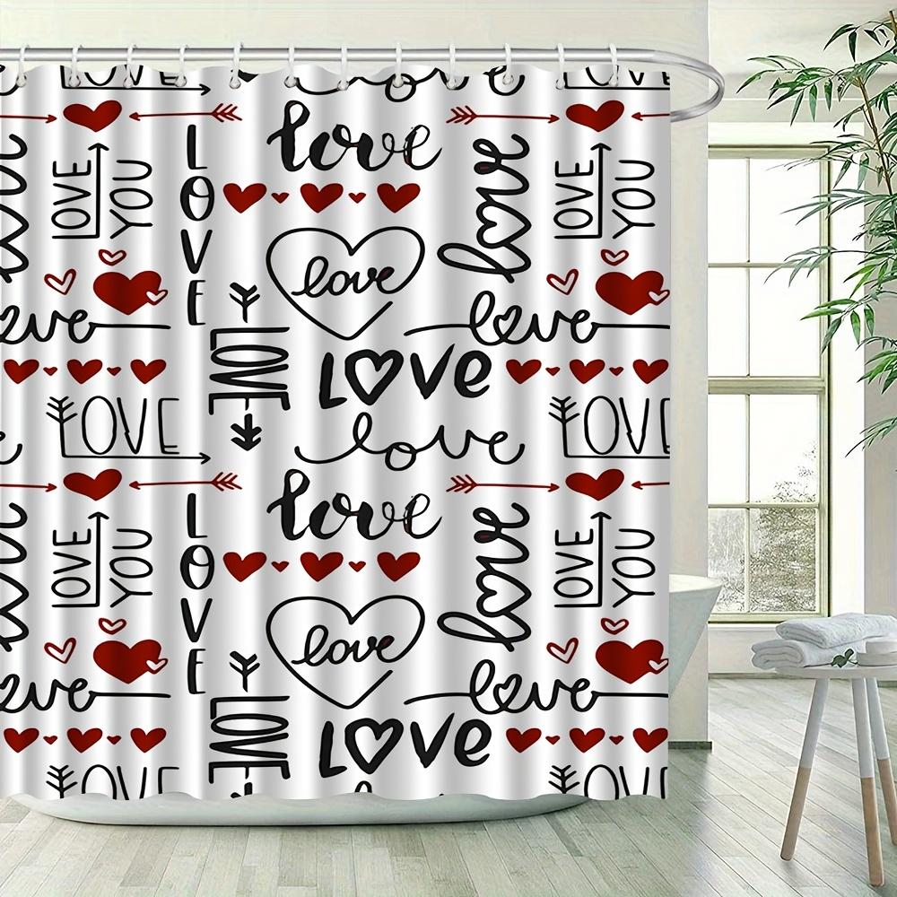 

Love Heart Pattern Shower Curtain Romantic Bathroom Decor Valentine S Day Theme Waterproof Bath Curtain Black Red Design W60H190(CM)-1 Pcs