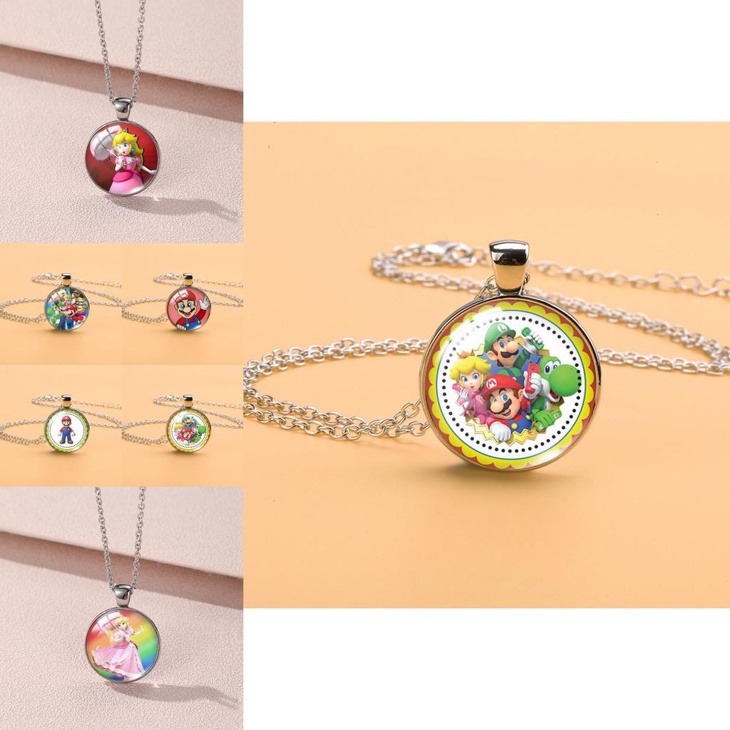 Adorable Cartoon Mario Necklace With Charming Princess Peach Pendant For Stylish Sweater Accessory