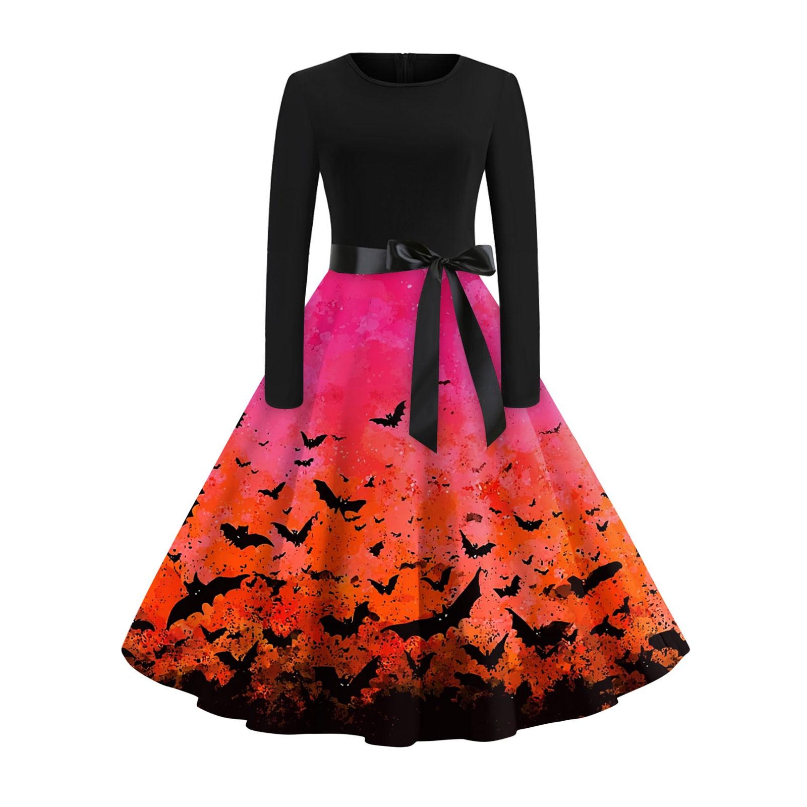 

Women s Fashion Casual Round Neck Halloween Print Long Sleeve Dress M