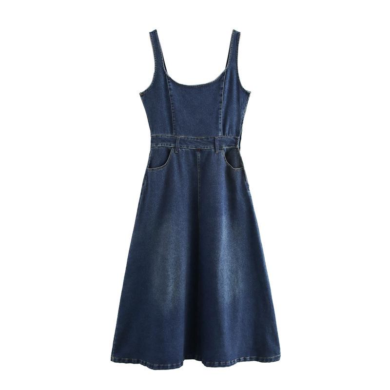 

Autumn 2024 Women s Casual Denim Dress - European & American Style, Spaghetti Strap, Round Neck M