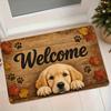 1pc Golden Retriever Puppy Welcome Doormat Suitable for Entryway, Non-Slip Machine Washable with Paw Print & Maple Leaf, Soft Flannel Suitable For, Fr