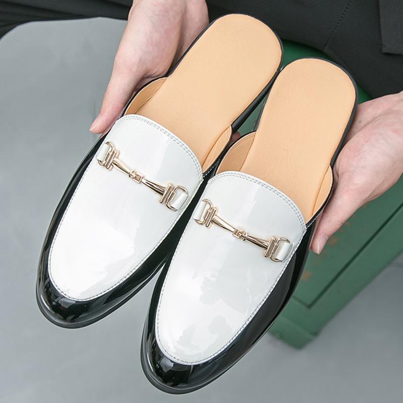 New Men's White Black Half Mixed Slippers Driving Shoes Male Casual Mules Moccasins Breathable Loafers
