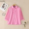 ZANZEA Blusa Casual para Mujer con Cuello Solapa, Encaje y Mangas 3/4