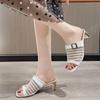 Fashion Weave High Heels Slippers Women Heeled Sandals Mesh Shoes Square Toe 2025 Summer Pumps Chunky Open Toe Dress Sandalias Mujer