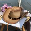 Rivet Belt Gradient Color Jazz Cowboy Straw Hat for Women, Summer Outdoor Fishing Sun Protection Hat, Men's Sunshade Beach Hat