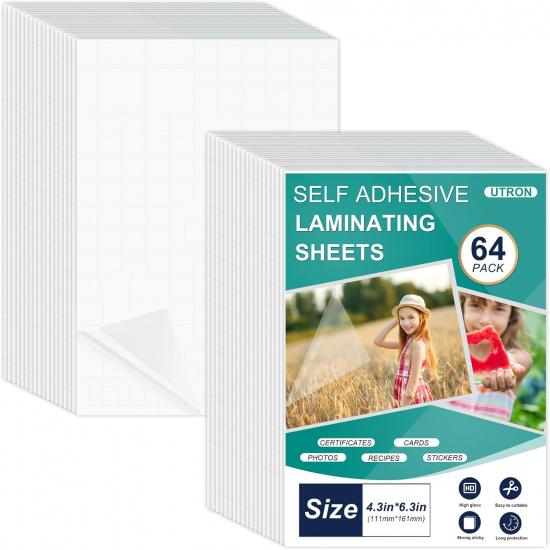 64 Sheets Self Seal Laminating Pouches 4x6, Self Adhesive Laminating Sheets, Clear Laminate Sheets for Stickers, Clear Adhesive Sheets