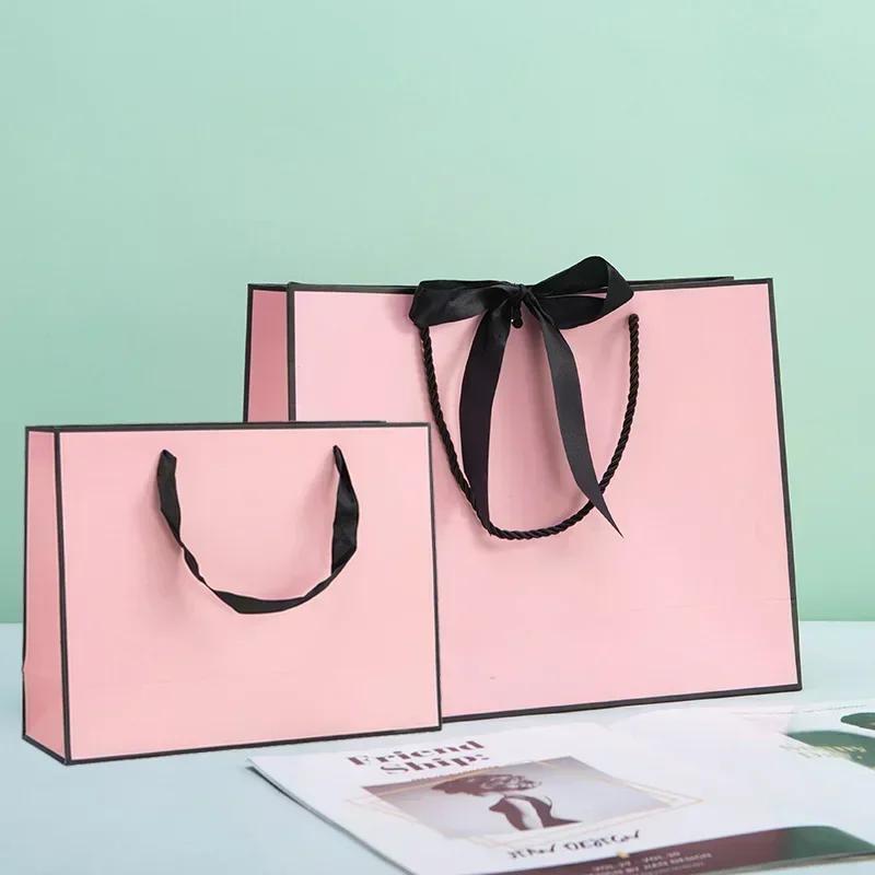 White Paper Jam Handbag Kraft Paper Thick Waterproof Frame Rivet Handle Gift Bag Cosmetic Clothing Store Portable Packaging Bags