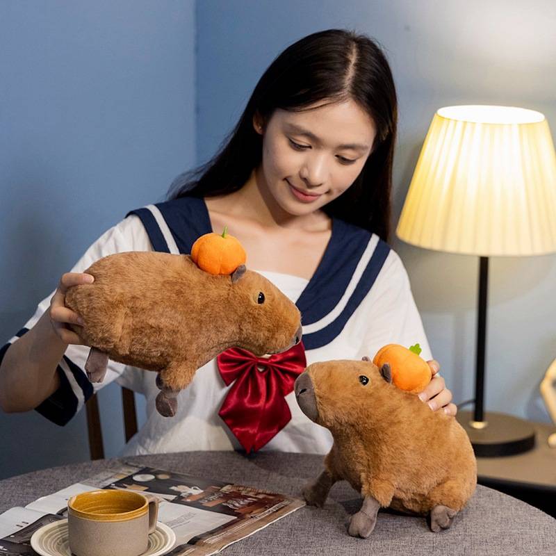 Plush Tangerine Capybara Toy Cartoon Animals Fill Doll Companion Gift Sleeping