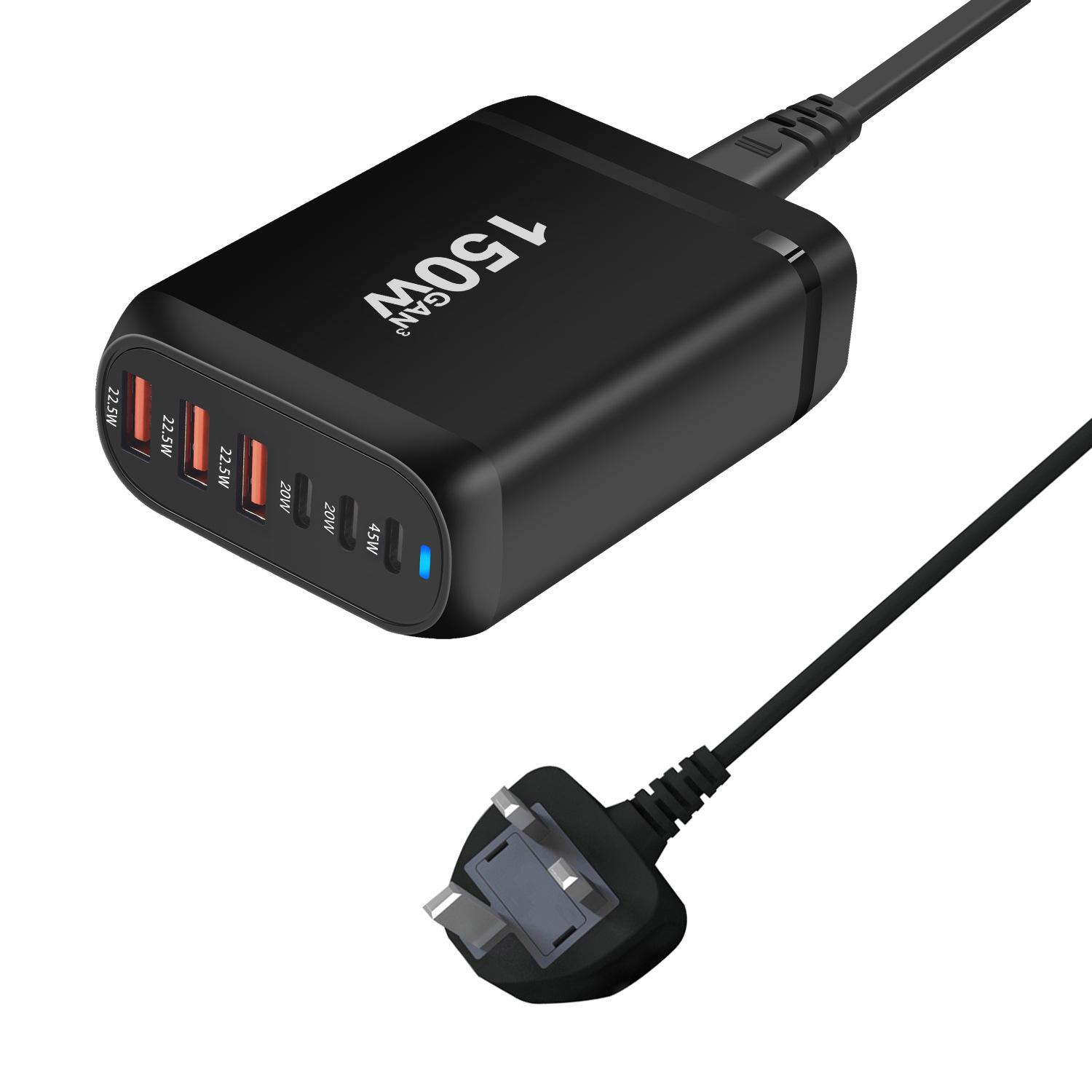 

200W Gallium Nitride Multi-Port Desktop Charger with 150W Fast Charging Adapter 150W-3C3A UK Plug чорний