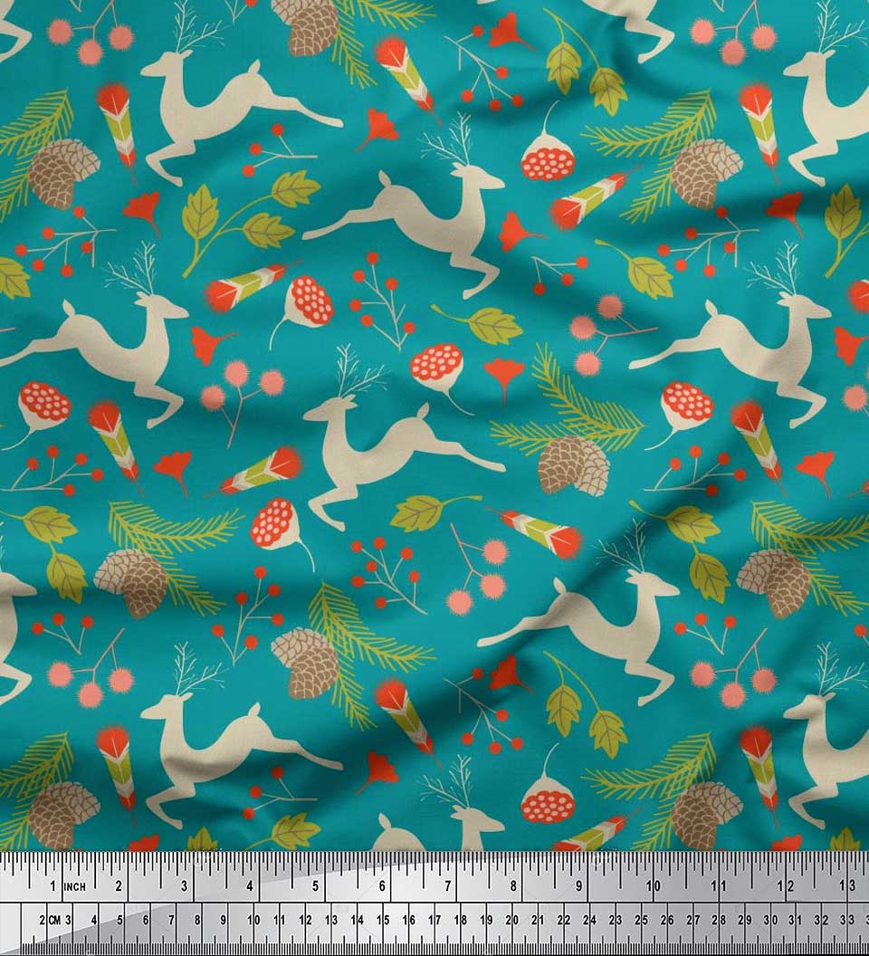 

Soimoi Japan Crepe Satin Fabric Leaves & Reindeer Animal Print Fabric by metre 42 Inch 42 Inch Wide - Poly Crepe зелений