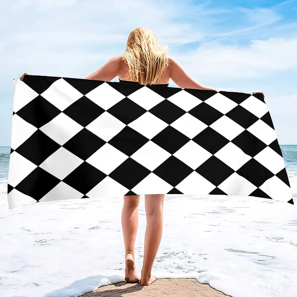 Checkerboard Print Beach Towel - Soft Absorbent Towel for Modern Style, Unique Design for Everyday Use and Comfort