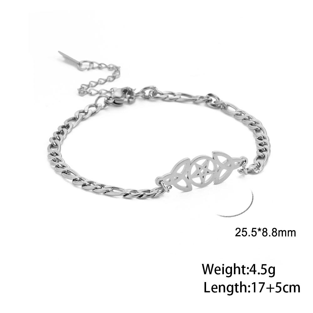 Teamer Stainless Steel Bracelet for Women Goddess Charms Pentagram Moon Wicca Jewelry Magic Pendant Pentacle Witch Amulet Gifts