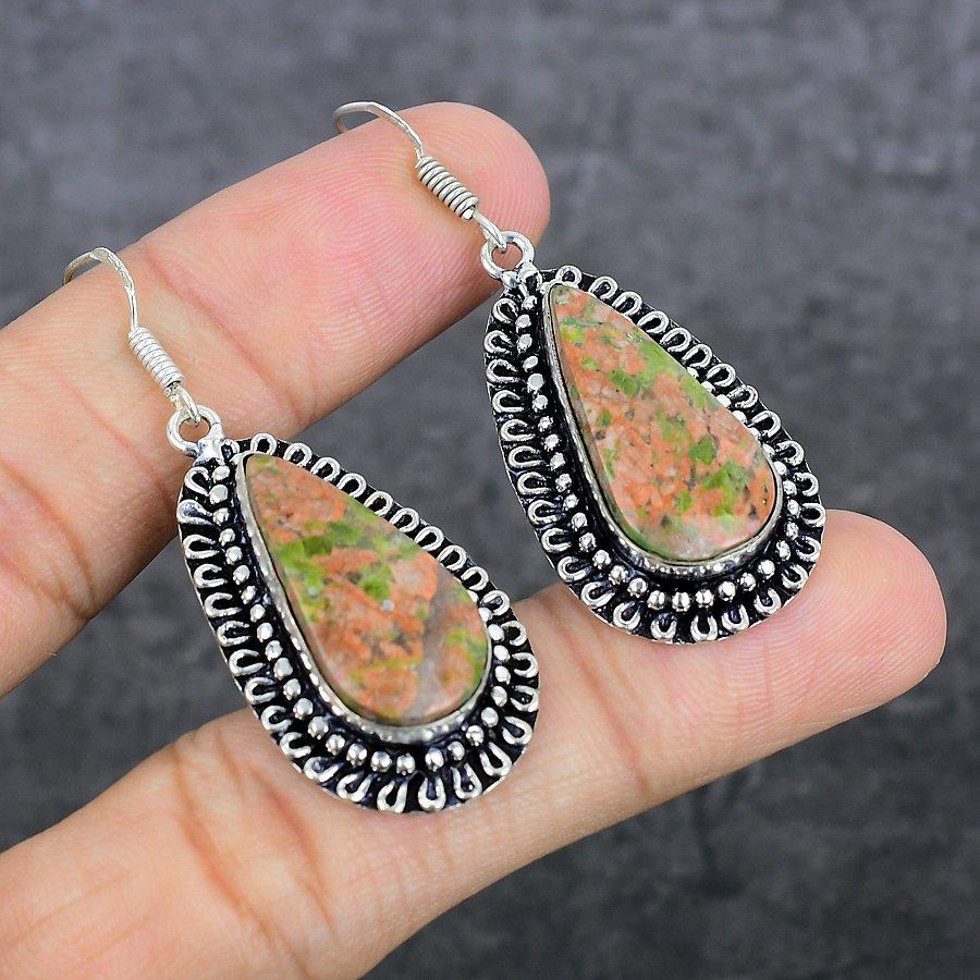 Unakite Handmade 925 Sterling Silver Jewelry Earring 2.17" Y4w52
