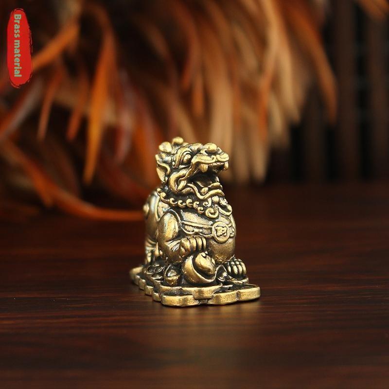 Pure Brass Ingot Lion Vintage Old Objects Home Decoration Office Desk Surface Panel Tea Ornaments Crafts Brass Ornaments