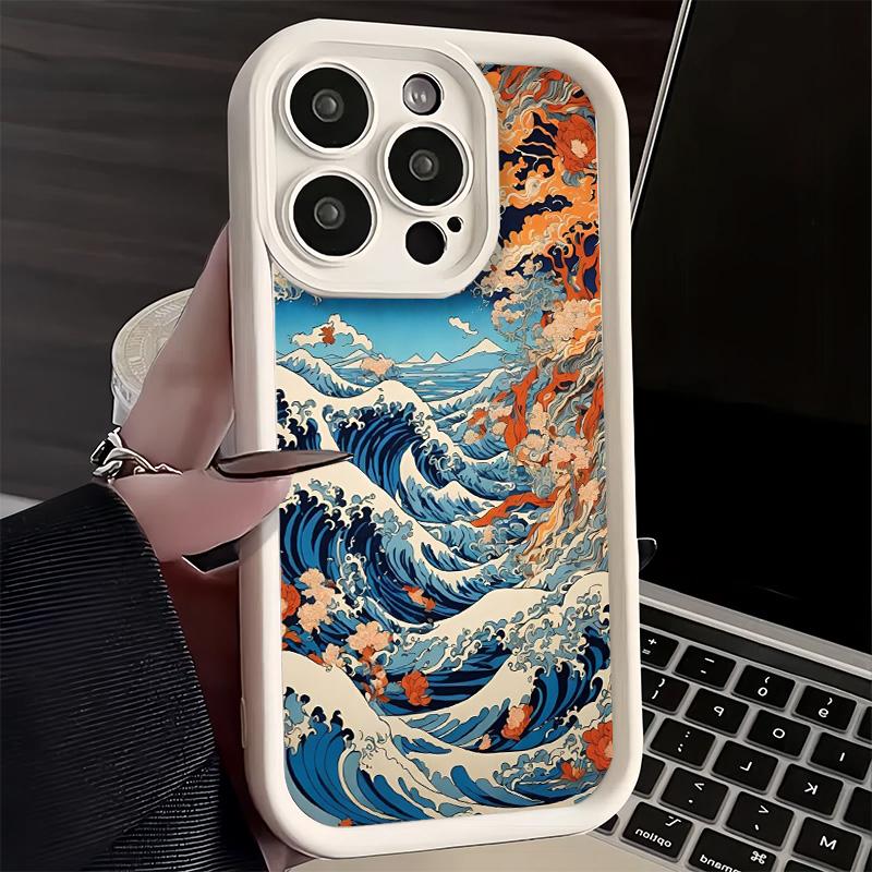 Phone Case for iPhone 17 Air 16E 15 16 Pro Max Japanese Wave Kanagawa Surfing Cover 14 Plus 13 12 Mini Soft Shell Silicone Funda