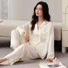 Pajamas Ladies Spring Autumn Summer Simulation Silk Cold Silk Ice Silk Long Sleeve Pants Set Light Luxury Loungewear Loose Edition