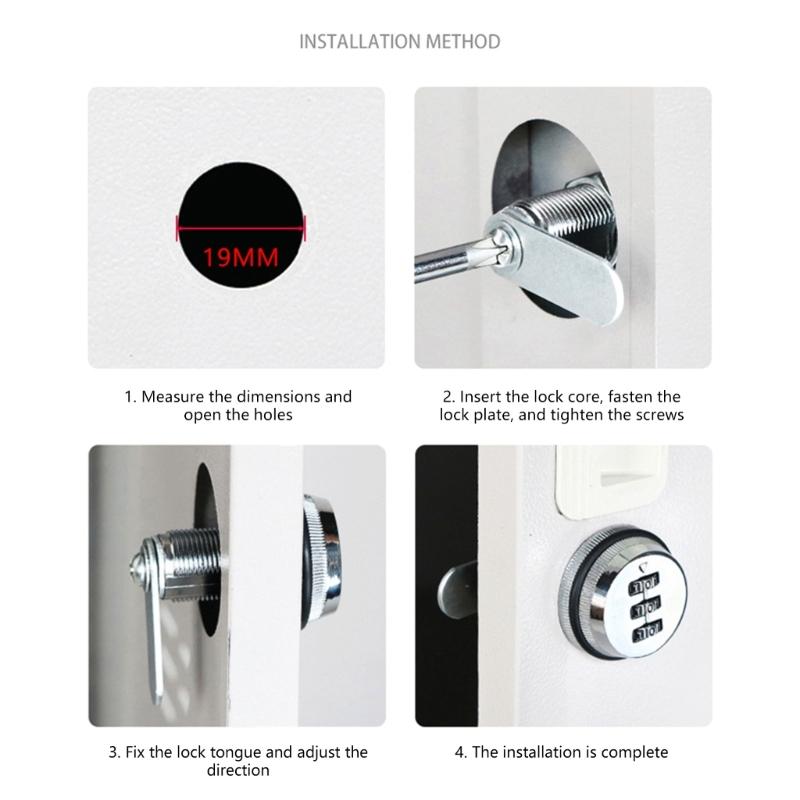 2Pieces Combination Lock 3 Digit Code Cams Lock Accessory for Drawers and Cabinet Sturdy Zinc Alloy Materials Use