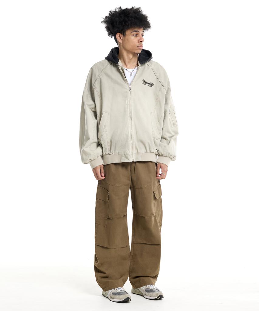 CREAM SODA LAB Diagonal Cut Field Parachute Cargo Pants Beige