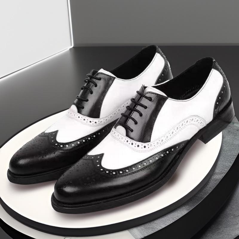 Men's Brogue Leather Shoes: Large Size, Color-Block, Trendy Formal Footwear