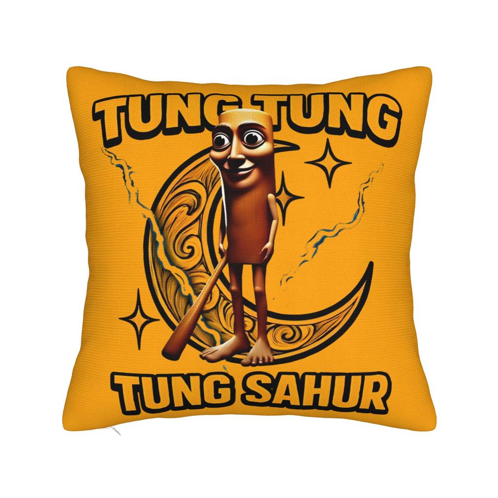 Tung Tung Tung Sahur Face Square Pillow Cases Italian Brainrot Cushion Covers Customized Decorative Pillowcase for Car 40x40cm
