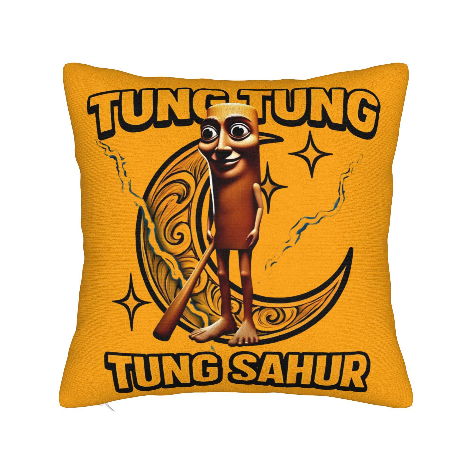 Tung Tung Tung Carré Sahur Housse d'oreiller Méme Brainrot Italien Housse de coussin Mode Fermeture éclair Décor Housse d'oreiller pour Voiture 40*40cm 40x40cm